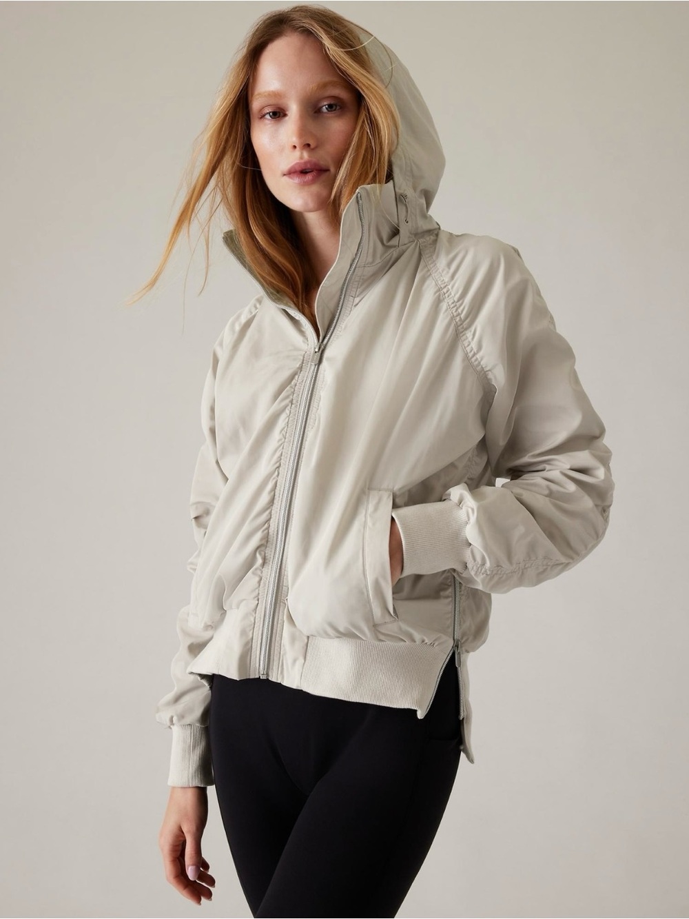 Athleta Jetset Bomber Jacket in Light Beige